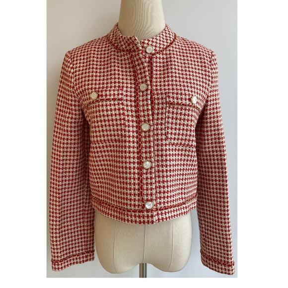 NWT Endless Rose Tweed Cropped Blazer Jacket Metal Vegan Leather Trim size S - Picture 1 of 10